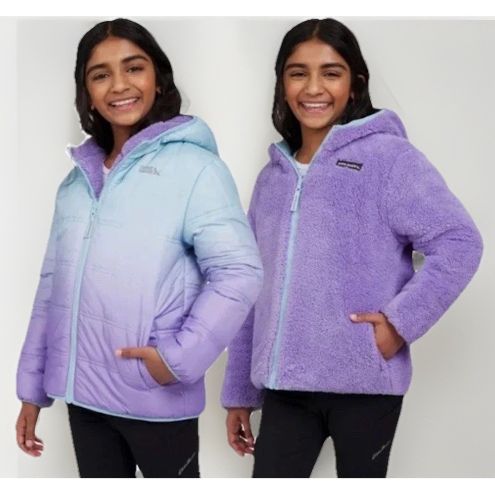 Girls Eddie Bauer Ombre Reversible Puffer Coat Sz Medium 10/12 Sherpa Clean
